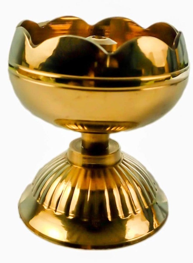 Skywalk Set of 2 Flower Design Brass Diya Puja Deepak Oil Lamp (Size-1.5 Inch) - Image 2